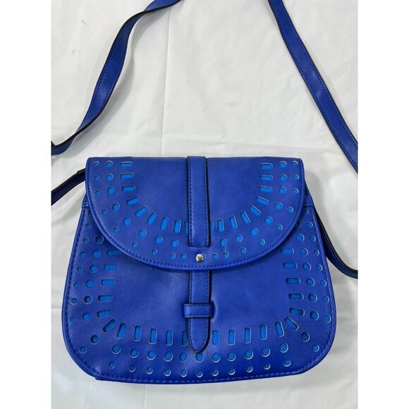 Dirty Ballerina Coral Blue Perforated Faux Leather Saddle Crossbody - Picture 5 of 12